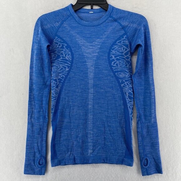 Lululemon RestlessShirt Womens 2XS Blue Knit Ribbed Compression Long Sleeve - Picture 1 of 11